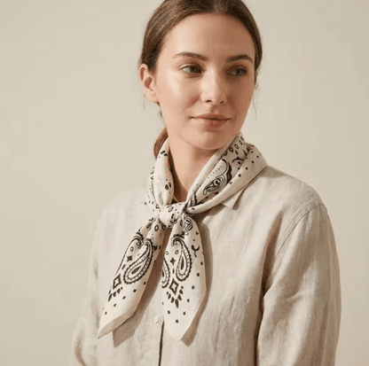 SOKYND Celeste Paisley Knitted Bandana Scarf AccessoriesBeigeOne Size
