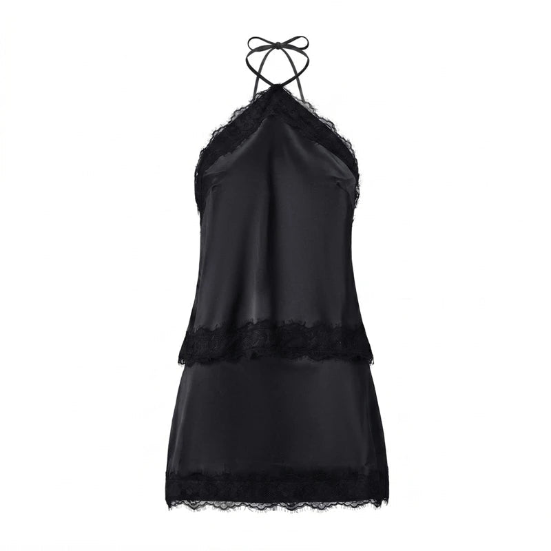 SOKYND Celeste Satin Lace Halter Cami and Mini Skirt Set JumpsuitSOKYND-294551-YEL-S-88983YellowS