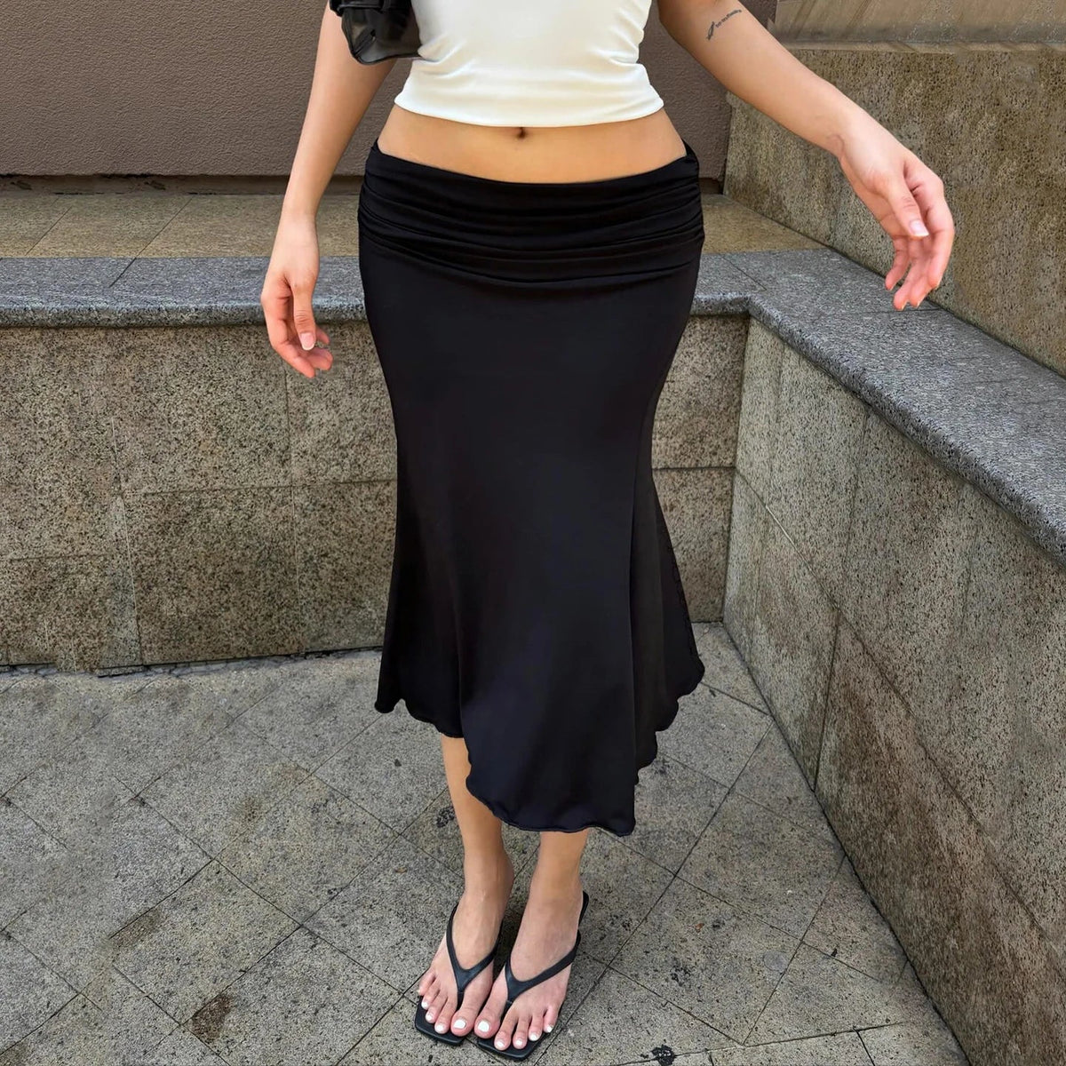SOKYND Claressa Low - Waisted Pleated Midi Skirt Skirts1005010586053629-;KD1772479402746205892BlackS