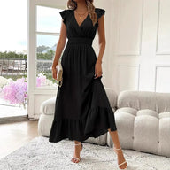 Robe évasée à volants Dahlia col V