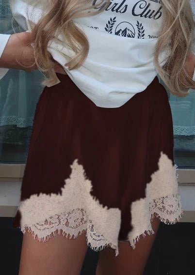 SOKYND Danica Satin Silk Lace Shorts BottomsEl1772777205922065994Dark Brown white laceS