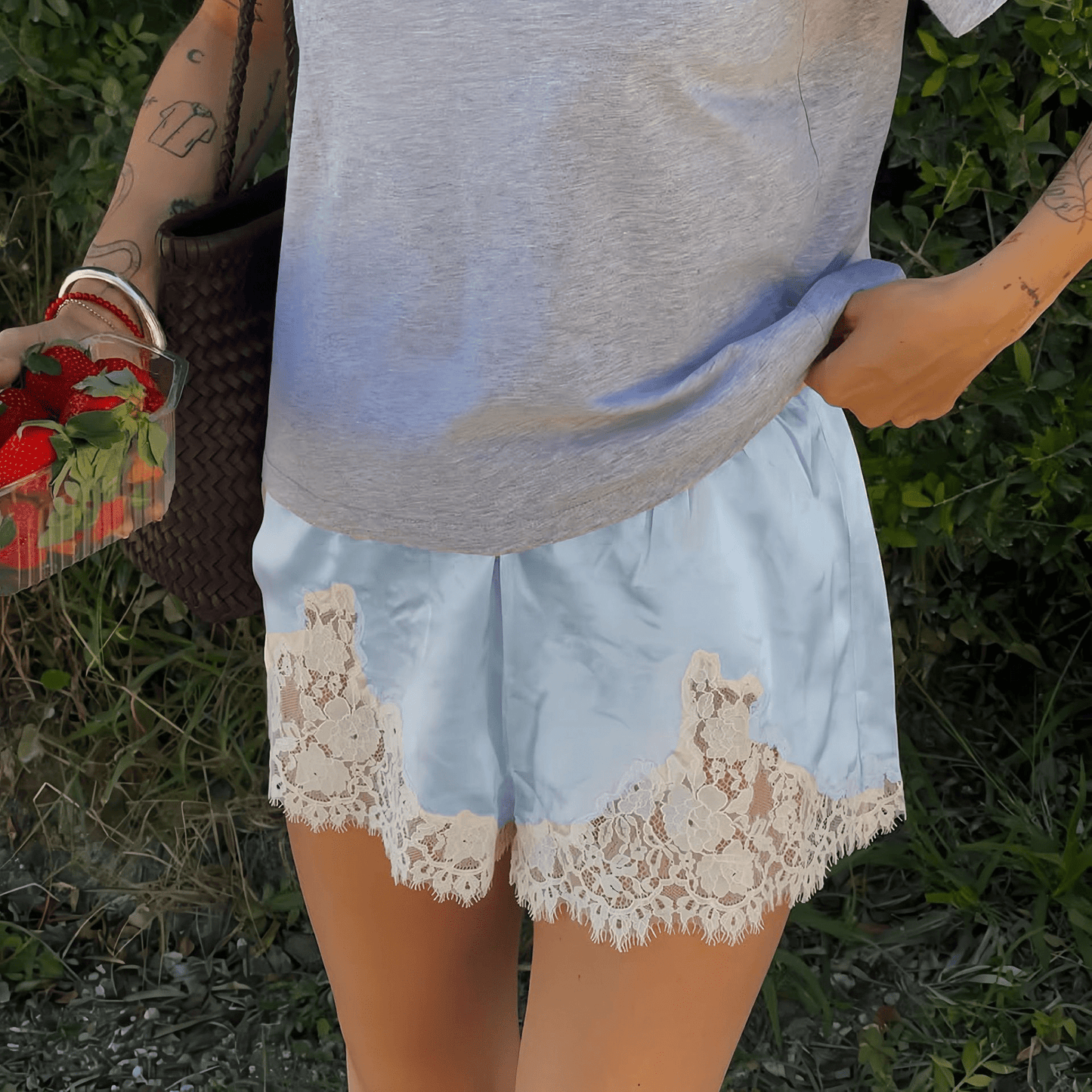 SOKYND Danica Satin Silk Lace Shorts BottomsPj1772777205923394211Light BlueS