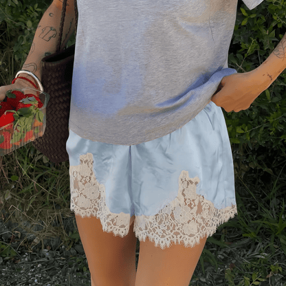 SOKYND Danica Satin Silk Lace Shorts BottomsPj1772777205923394211Light BlueS