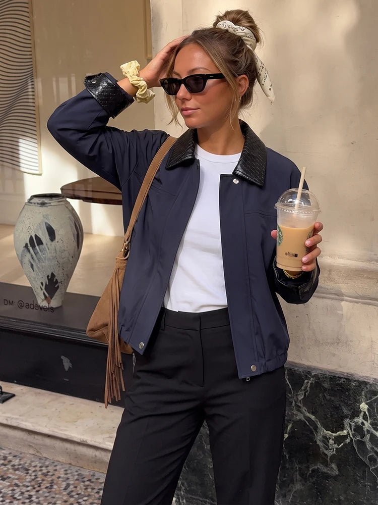 SOKYND Daniela Contrast Collar Bomber Jacket JacketSOKYND-140183-NAV-XS-96375NavyXS