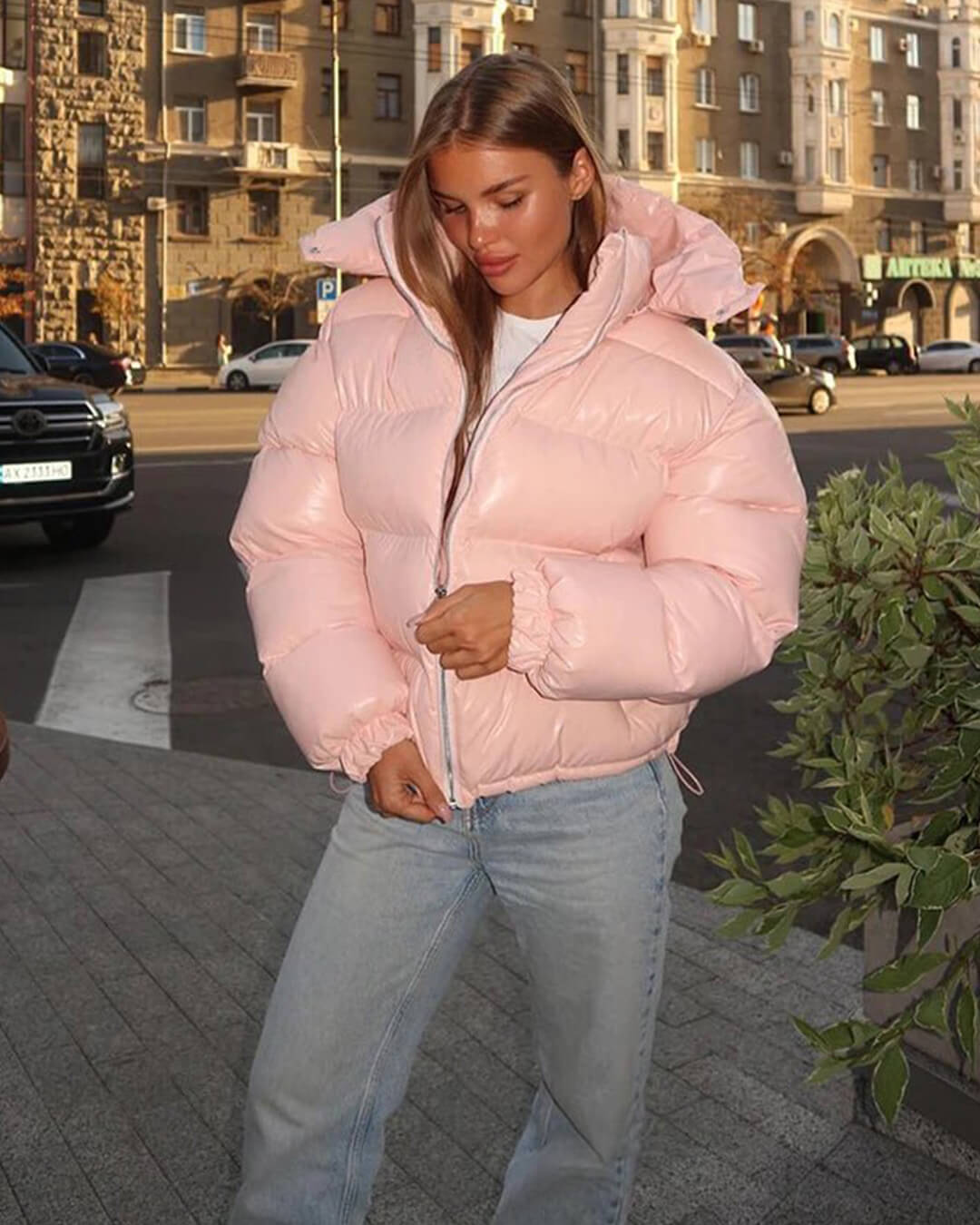 SOKYND Davina Hooded Puffer Jacket in Pink