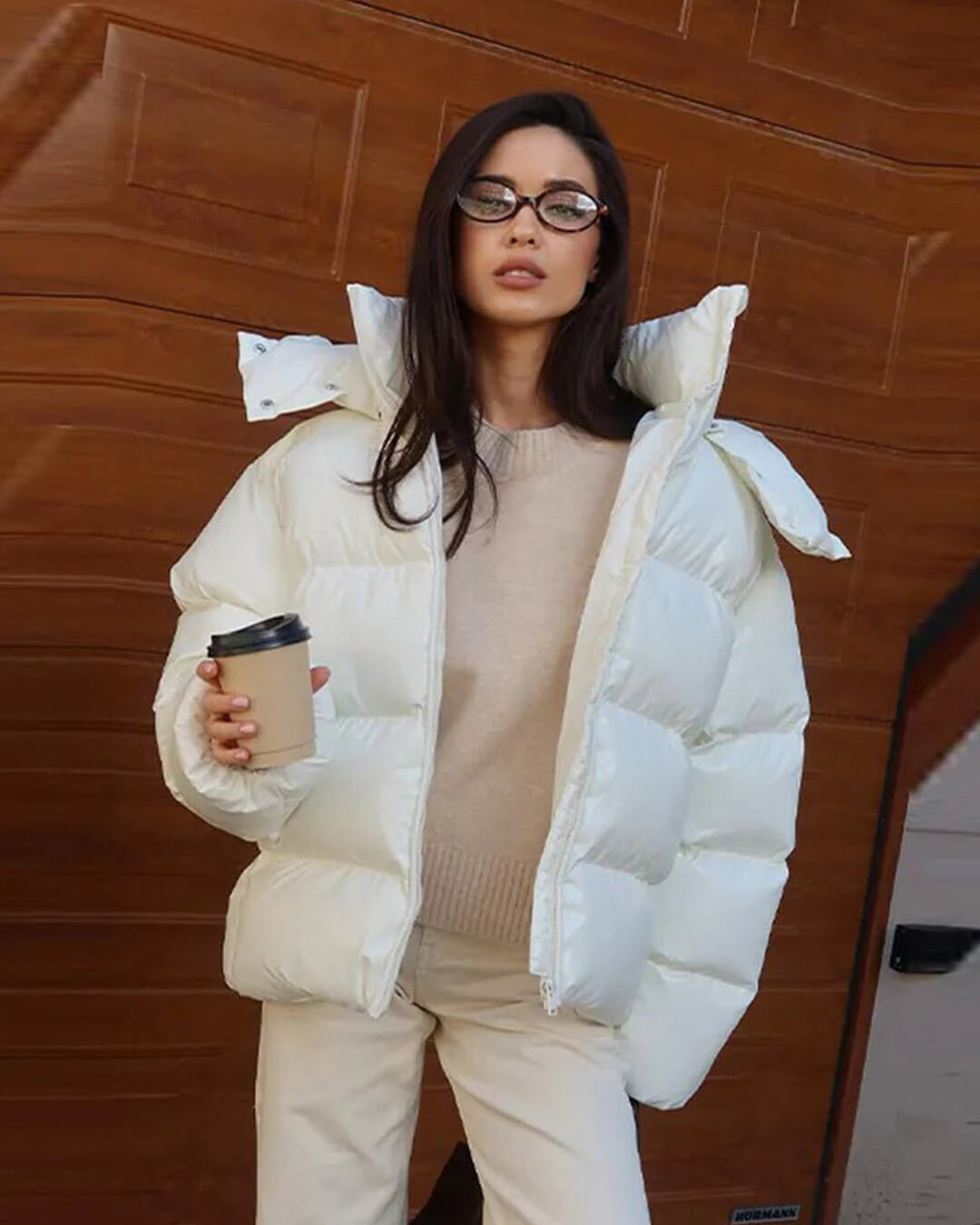 SOKYND Davina Hooded Puffer Jacket in White