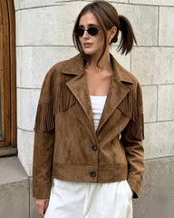 Denise Faux Suede Lapel Cropped Jacket