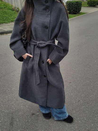 SOKYND Dolly Long Belted High Collar Coat Coats & Jacketshm1767625273837054983GreyS
