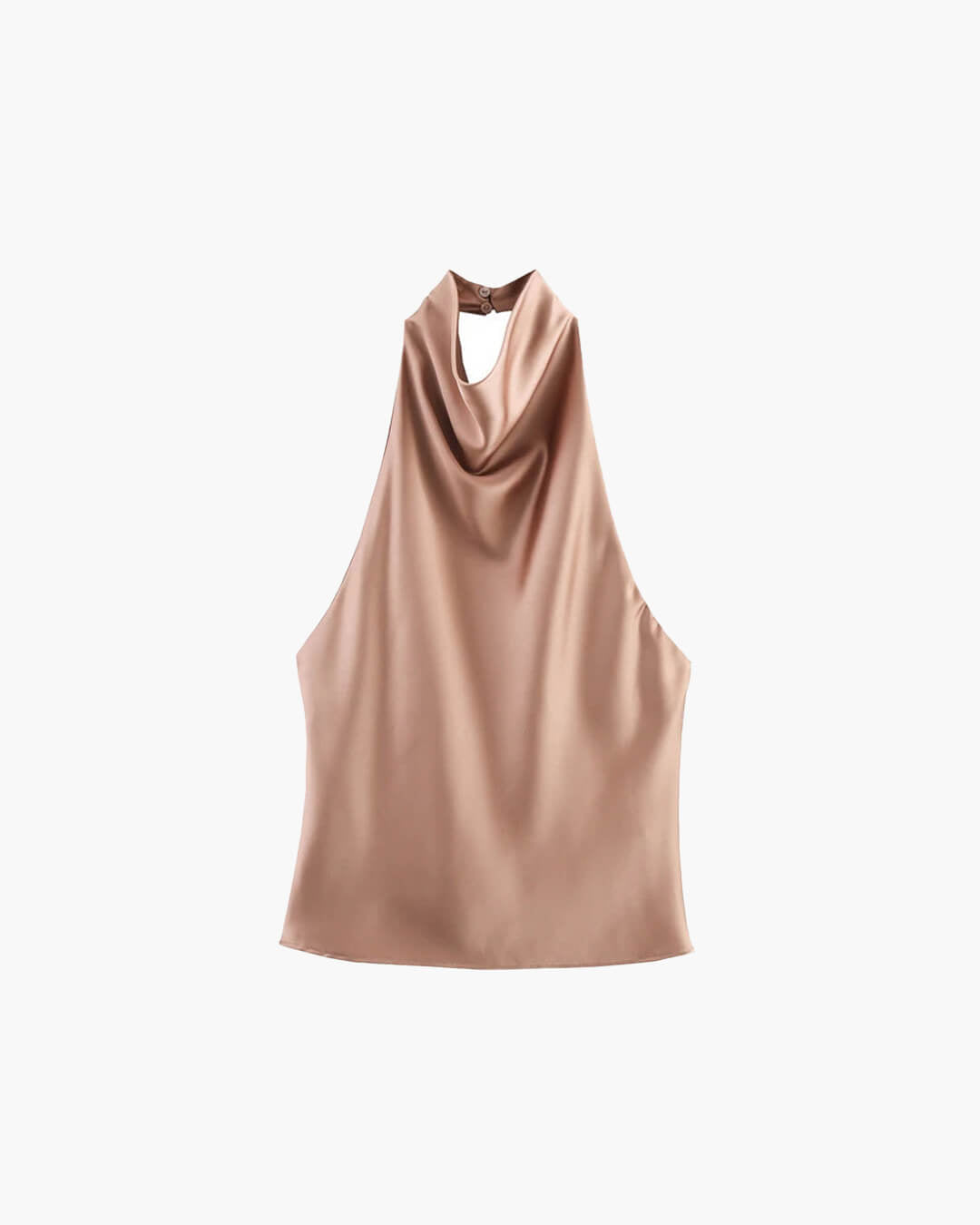 SOKYND Elaine Halter Backless Satin Top TopsCamelS