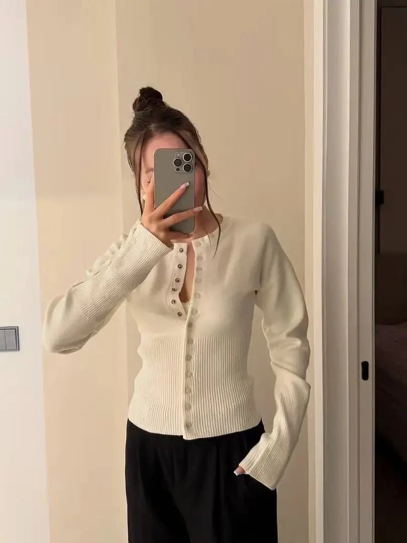 SOKYND Elena Buttoned Slim Cardigan CardiganSOKYND-421975-WHI-S-62743WhiteS