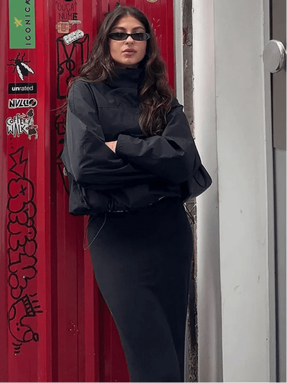SOKYND Elena Hooded Waterproof Bomber Jacket JacketBlackS