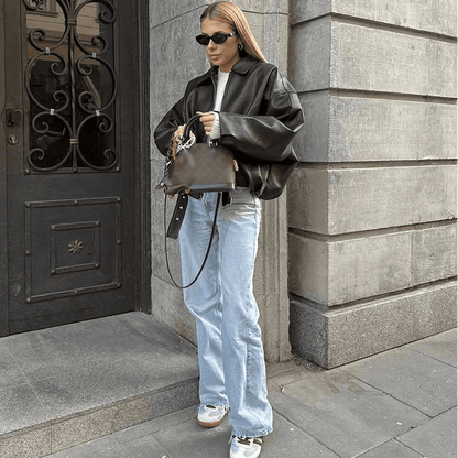 SOKYND Eliana Leather Moto Jacket Coats & JacketsSOKYND-730391-BRO-L-17367BrownL