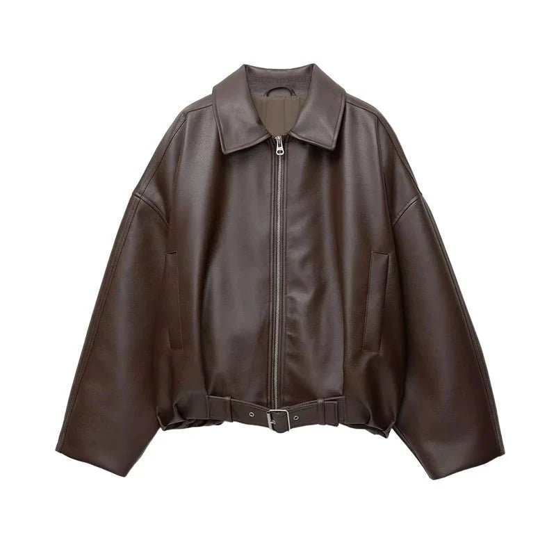 SOKYND Eliana Leather Moto Jacket Coats & JacketsSOKYND-730391-BRO-L-17367BrownL