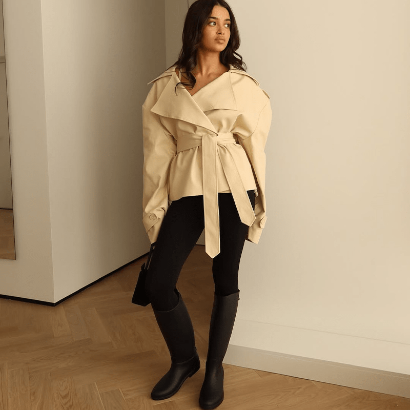 SOKYND Elona Belted Short Trench Coat Coats & JacketsMv1774219786669483335BeigeS