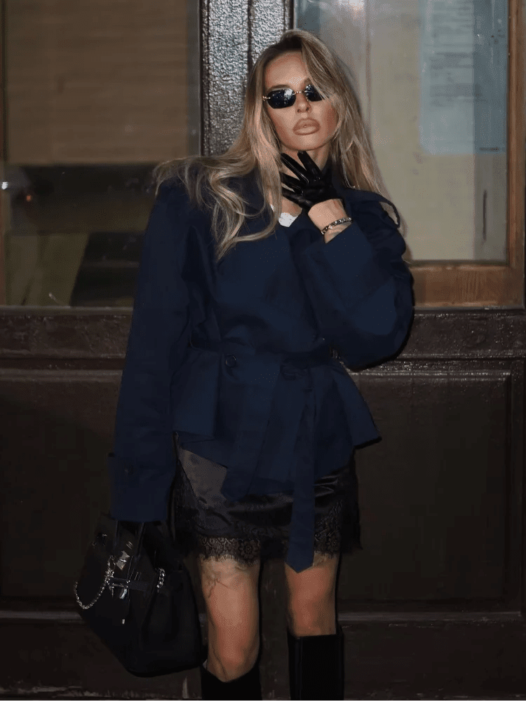 SOKYND Elona Belted Short Trench Coat Coats & JacketsCC1774219786669734496Navy BlueS