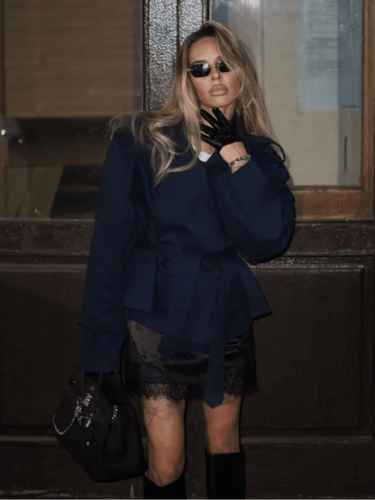 SOKYND Elona Belted Short Trench Coat Coats & JacketsCC1774219786669734496Navy BlueS