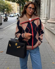 Cardigan zippé en maille à motif Argyle Emily