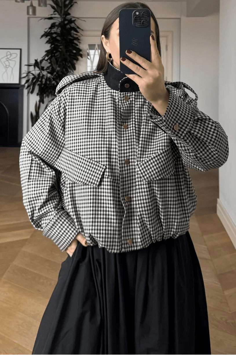 SOKYND Emma High Neck Checked Bomber Jacket JacketSOKYND-266007-L-OS-91127L