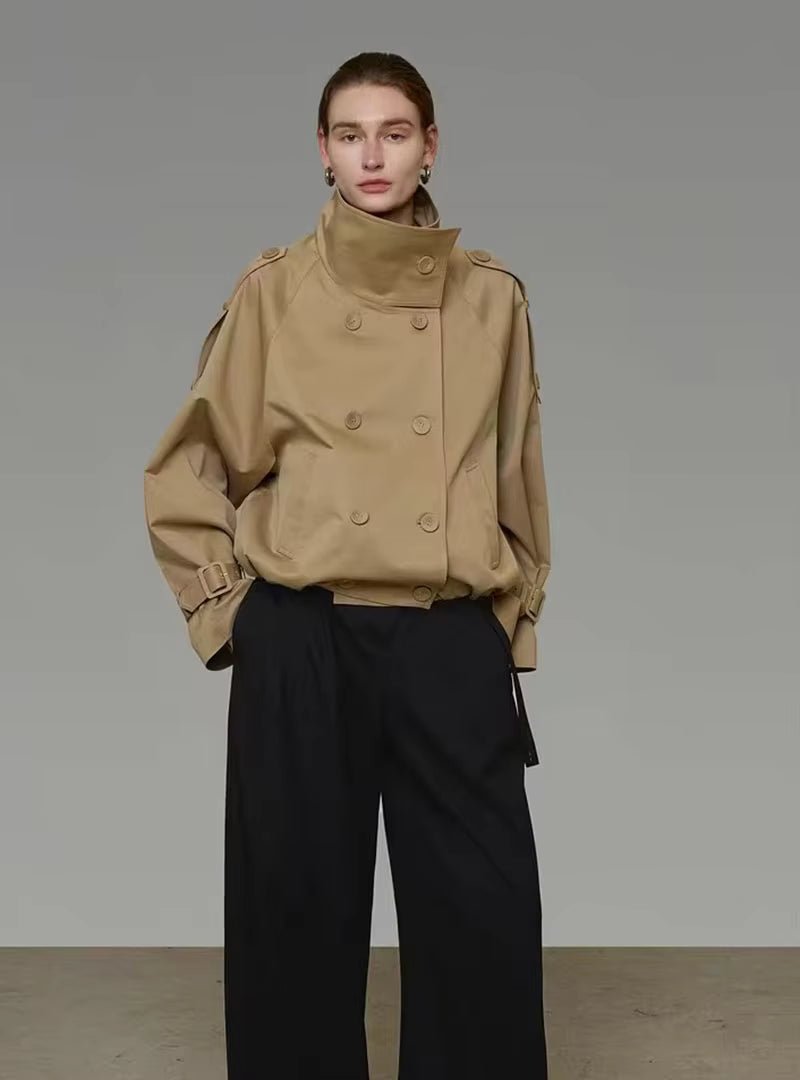 SOKYND Erica High Funnel Neck Cropped Trench Jacket JacketSOKYND-051223-BEI-L-75831BeigeL
