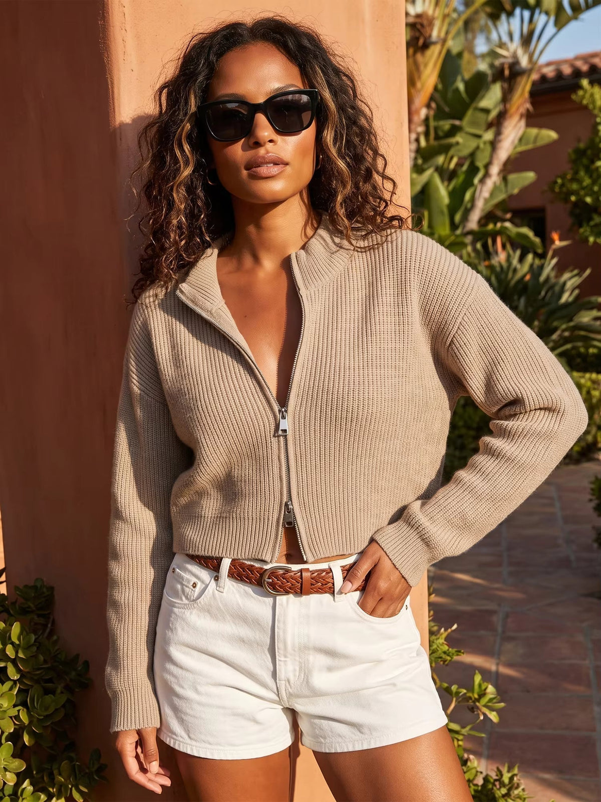 SOKYND Esther Double Zip Knit Cardigan CardiganSOKYND-161111-WHI-S-65335WhiteS
