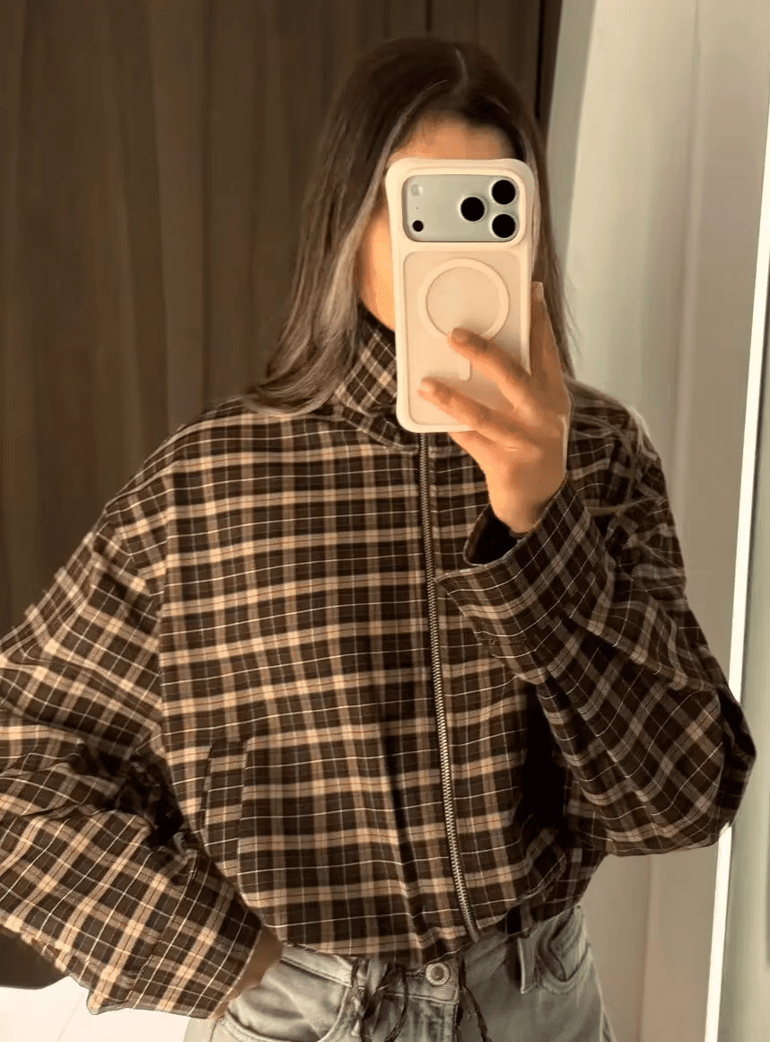 SOKYND Eva High Collar Checked Zip Jacket JacketSOKYND-180887-L-OS-08663L