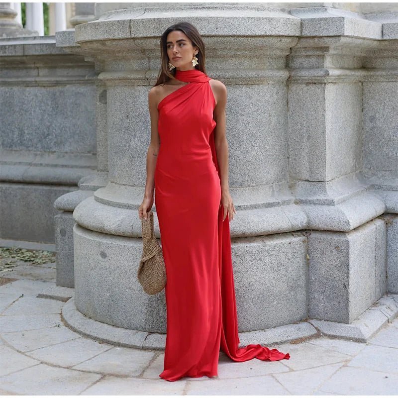 SOKYND Felicity Satin Ribbon Backless Evening Gown DressesRedS