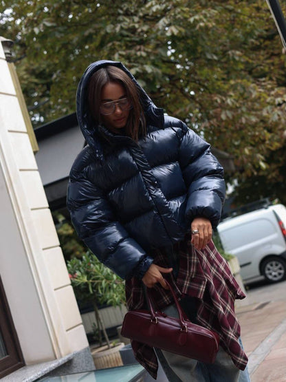 SOKYND Fiona Hooded Glossy Puffer Jacket JacketSOKYND-344727-NAV-L-24471Navy BlueL