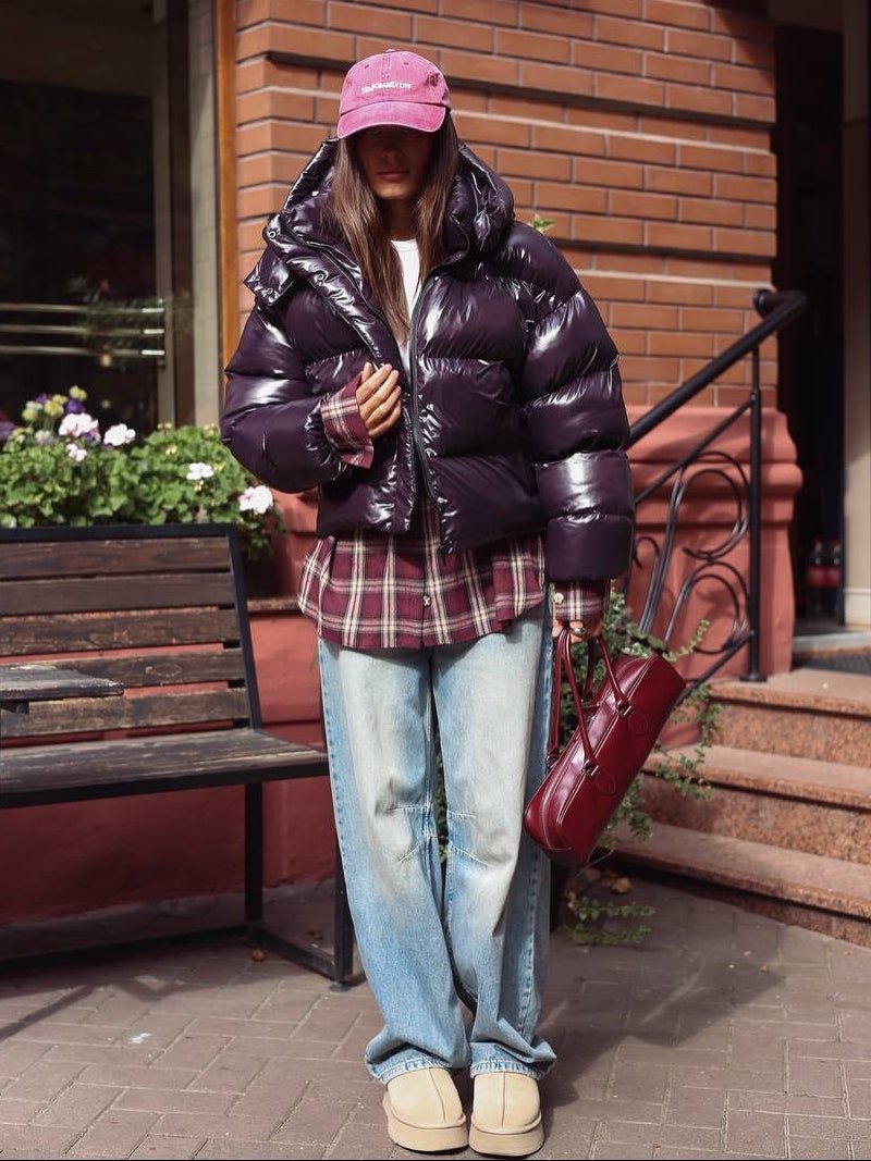 SOKYND Fiona Hooded Glossy Puffer Jacket JacketSOKYND-344727-PUR-M-93399PurpleM