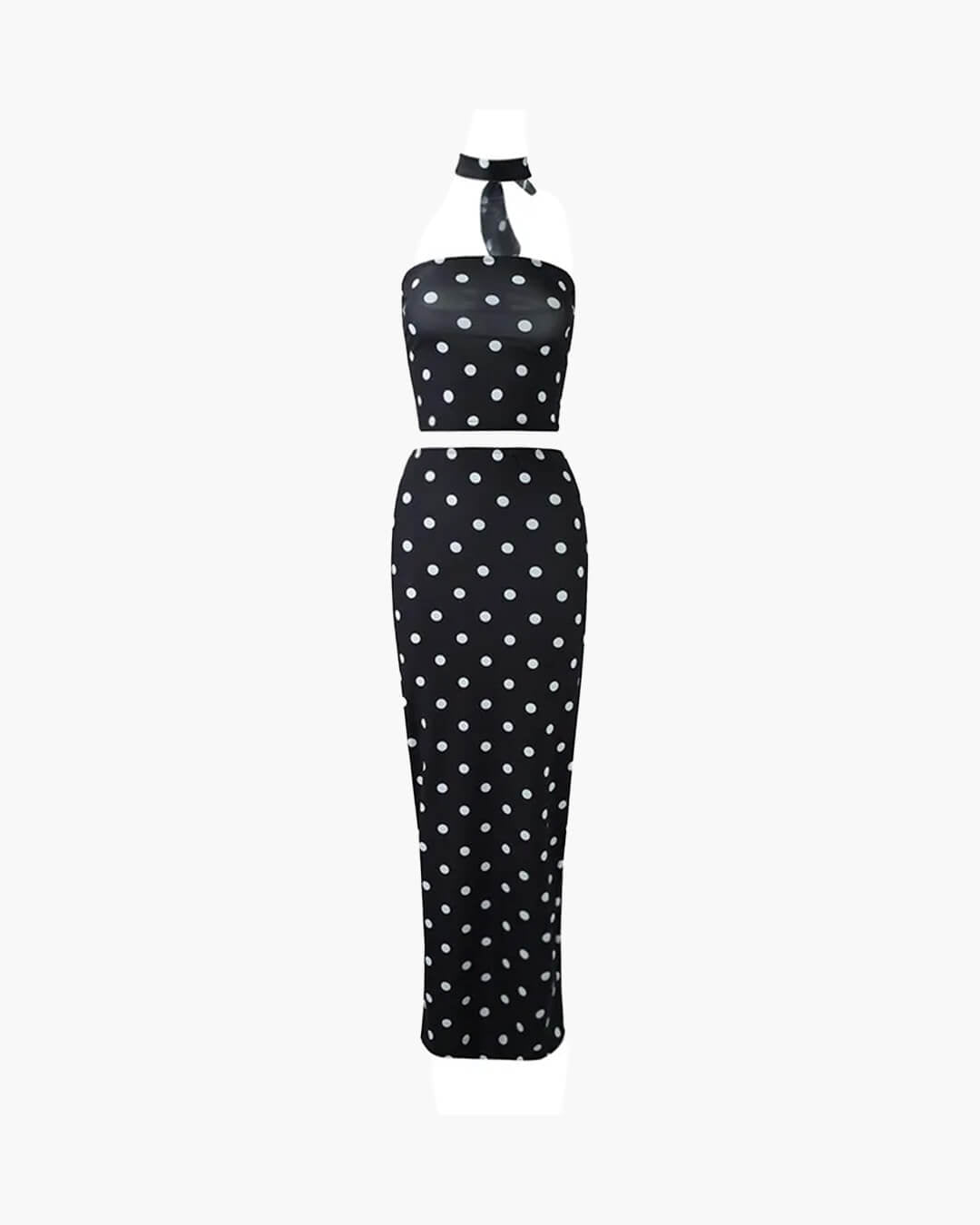 SOKYND Florentine Dot Print Strapless Two - Piece Set SetBlackS