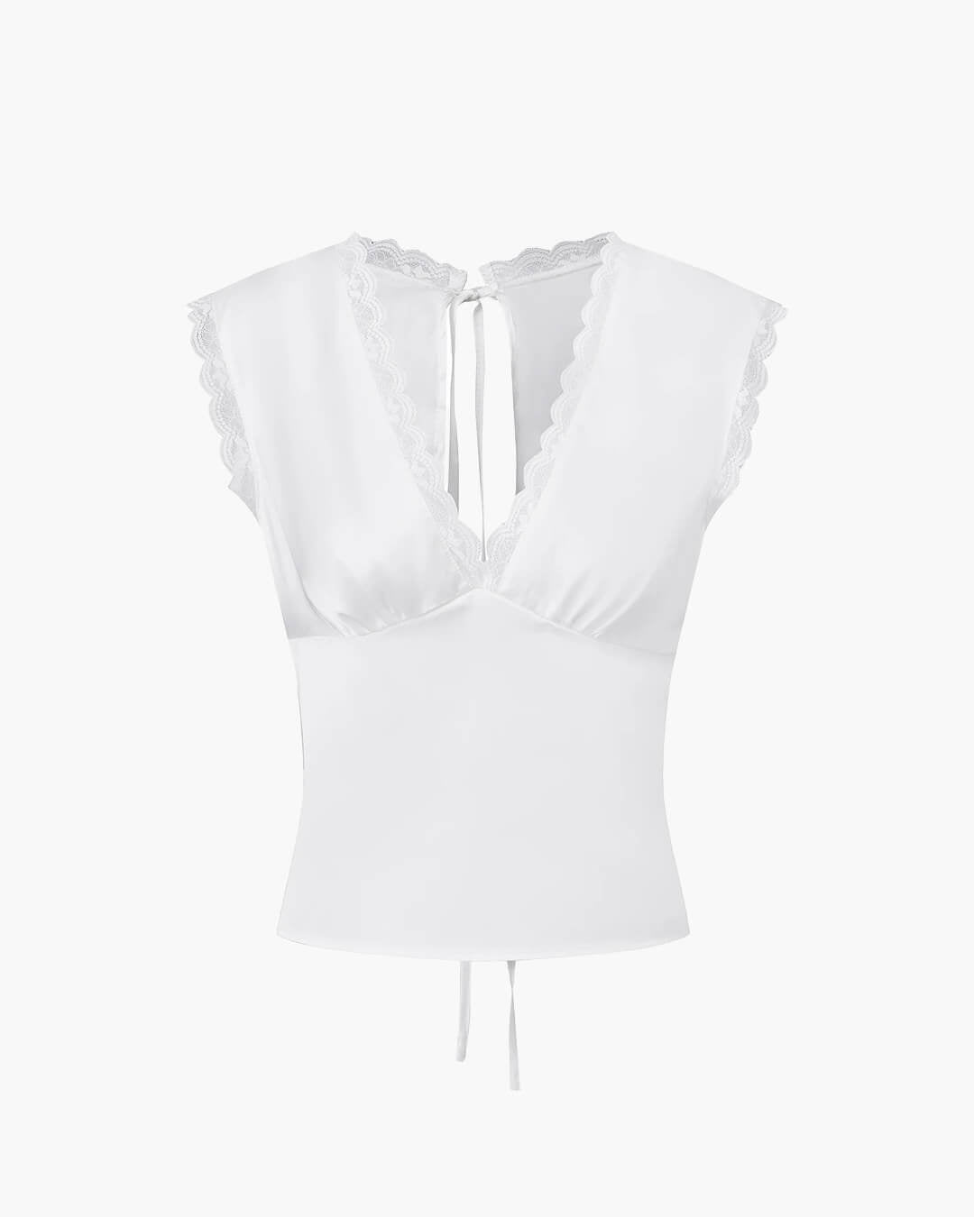 SOKYND Francine Deep Neck Satin Top TopsBp1772777205907190563WhiteXL