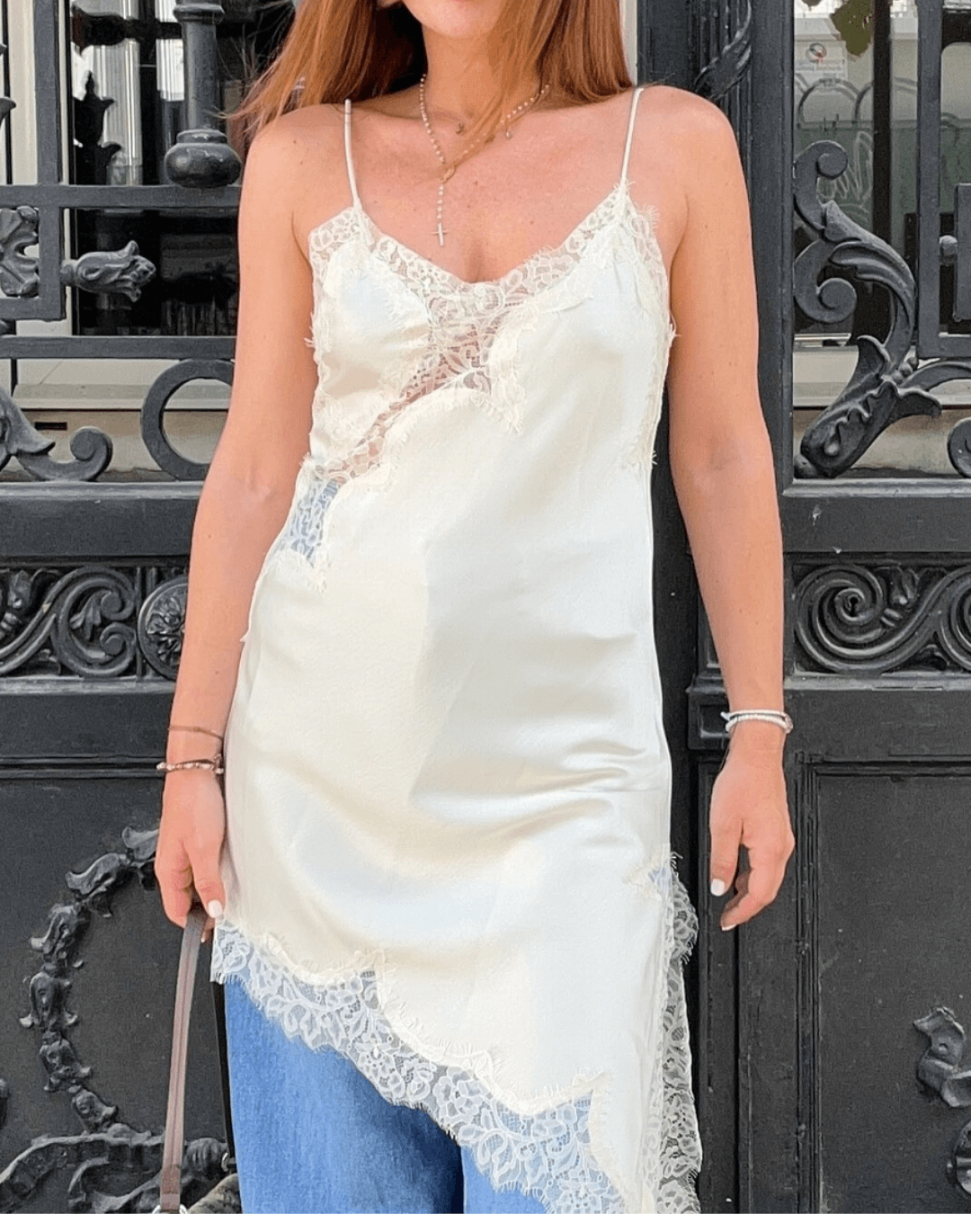 SOKYND Gemma Asymmetric Satin Lace Midi Dress DressSOKYND-663959-WHI-XS-12567WhiteXS