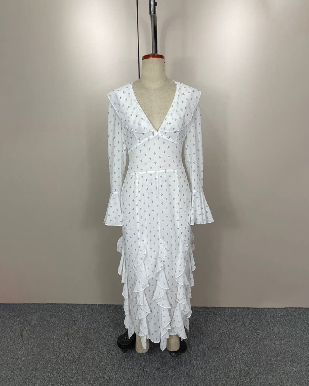 SOKYND Gloria Flared Sleeve Ruffle Maxi Dress DressWhiteM