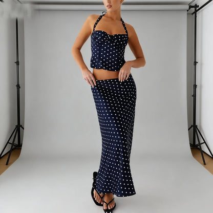 SOKYND Hana Polka Dot Two - Piece Maxi Set DressBlueS