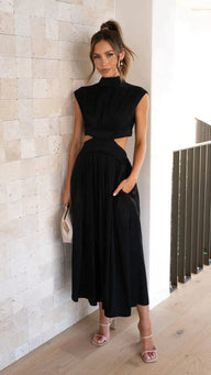 Robe midi à découpes col montant Hermione