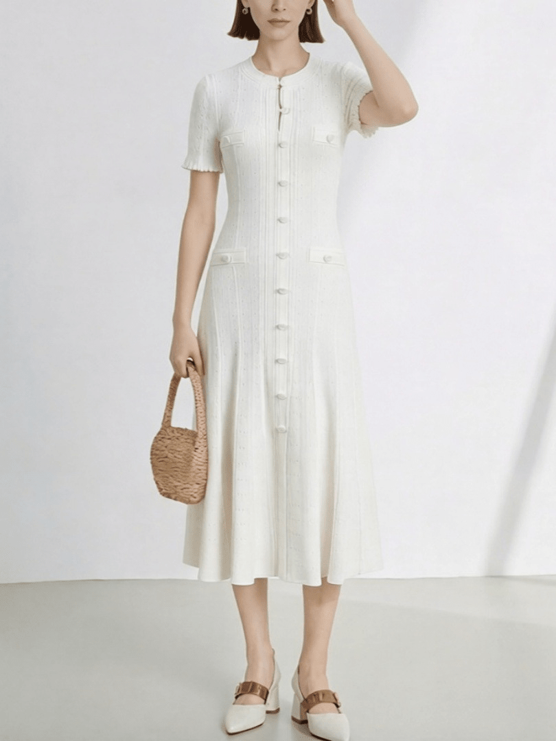 SOKYND Ines French V - Neck Knitted Slit Dress DressWhiteXS