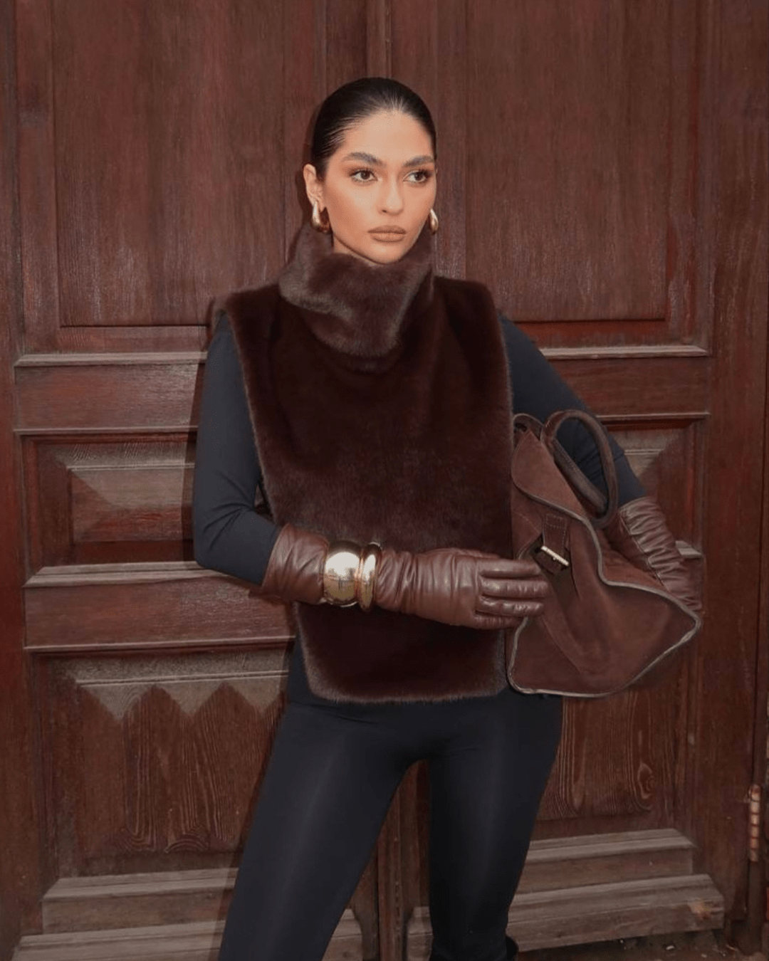SOKYND Ivonne Faux Fur Turtleneck Vest VestsqJ1767625273836516852BrownL