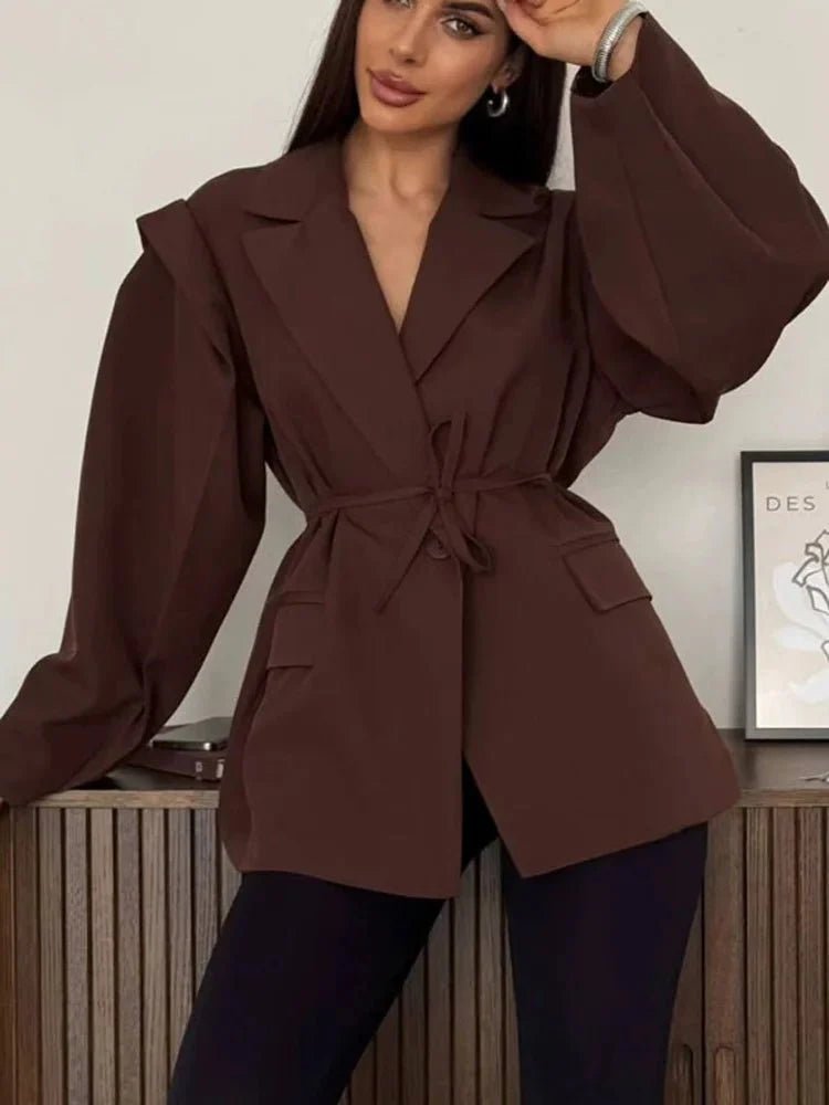 SOKYND Jacinta Wide Sleeve Belted Blazer Coats & JacketsBrownS