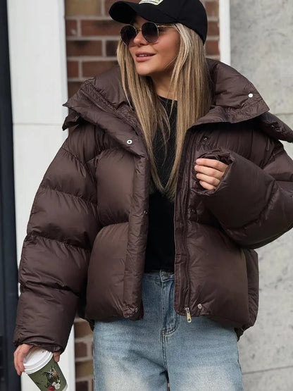SOKYND Jaliyah Short Hooded Puffer Jacket Coats & JacketsFN1767356248750152322BrownM