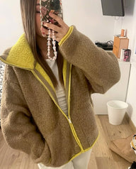Jessica Cardigan Zippé en Maille à Bordure Contrastée