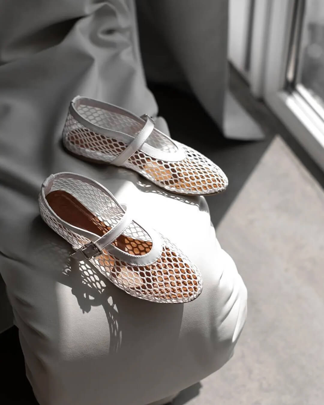 SOKYND Jessica Mesh Ballet Flats ShoesBeige36