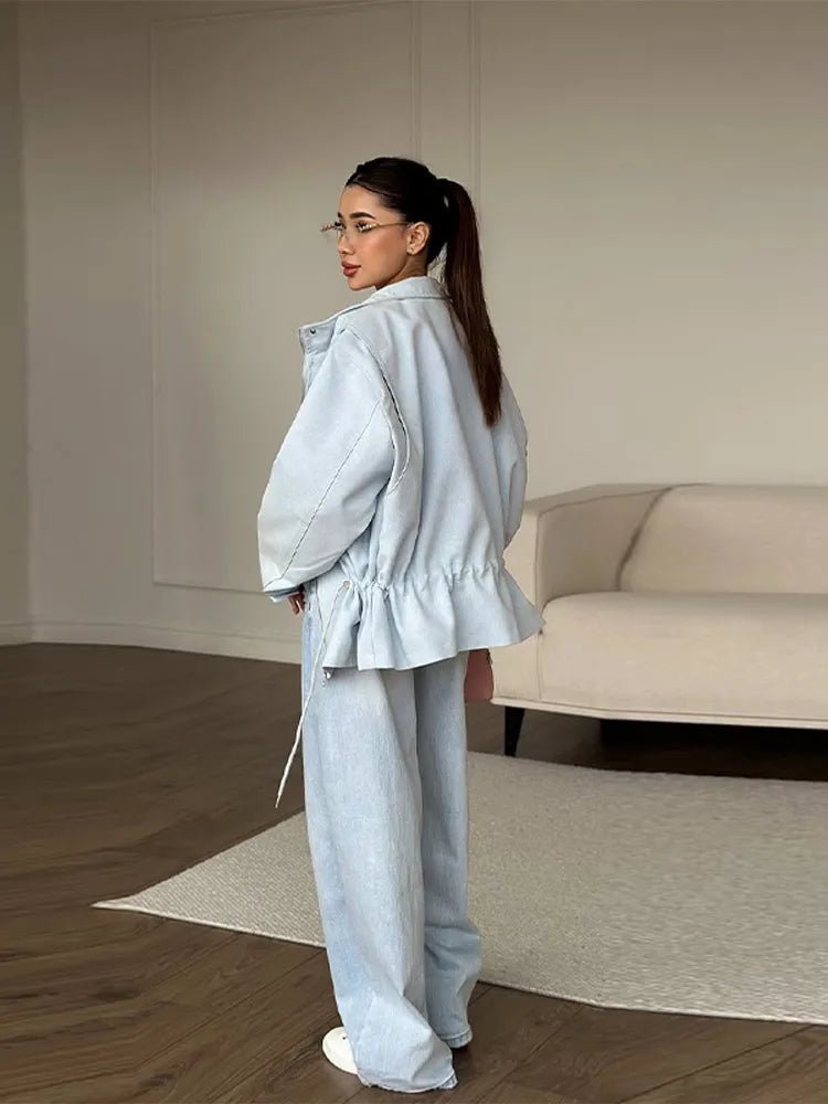 SOKYND Joanna Drawstring Stand Collar Jacket JacketSOKYND-581207-BLU-M-14039BlueM
