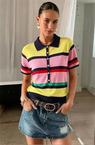 Katie Top Polo Tricot Colorblock