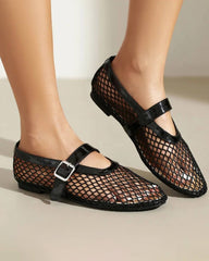 Keira Buckled Mesh Ballet Flats