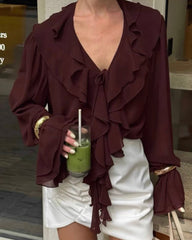 Blouse Kelly à volants et col à nouer