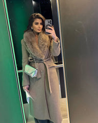 Manteau long Kirsty à col en fausse fourrure