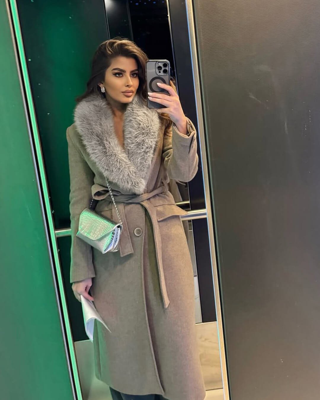SOKYND Kirsty Faux Fur Collar Maxi Coat in Beige