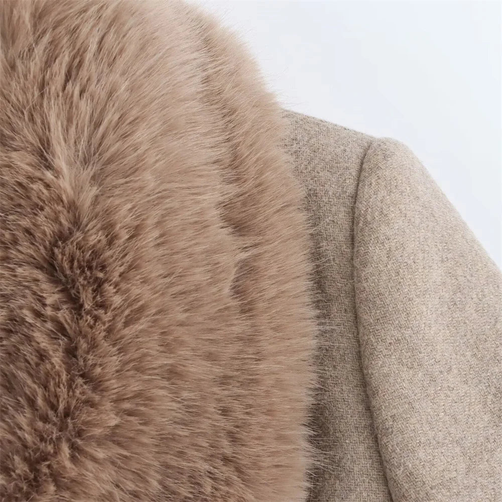 SOKYND Kirsty Faux Fur Collar Maxi Coat Coats & JacketseA1767625273834742875BeigeS