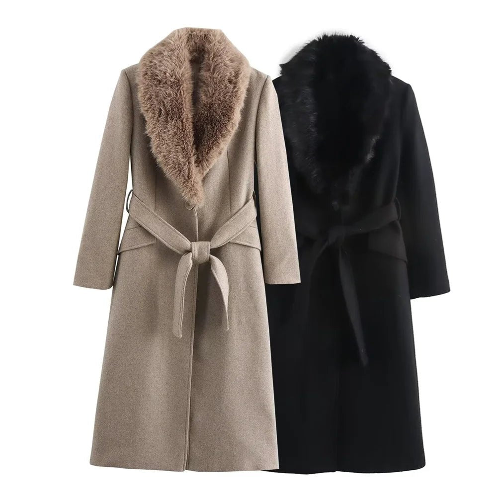 SOKYND Kirsty Faux Fur Collar Maxi Coat Coats & JacketsVt1767625273835803534BlackL