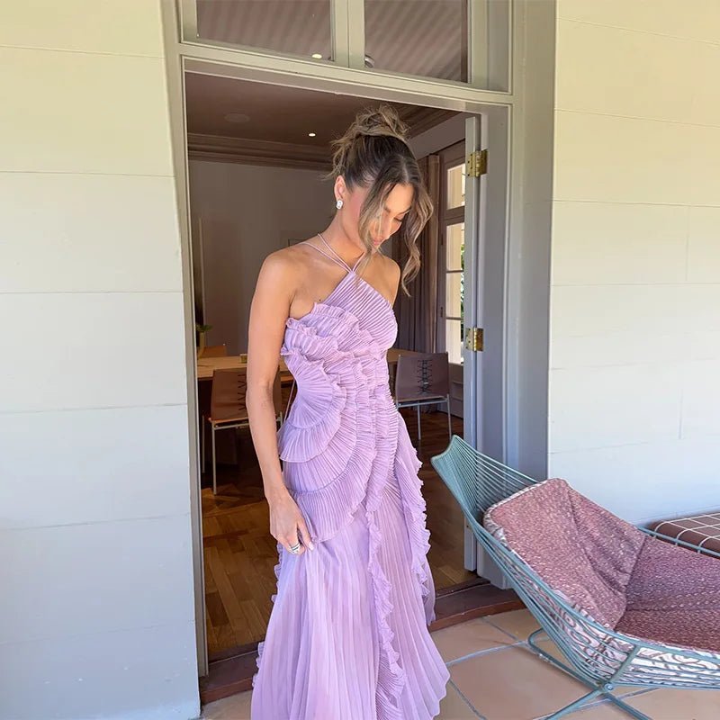 SOKYND Kris Halter Strap Ruffled Tule Dress Dressespk1772777205897137694PurpleXS