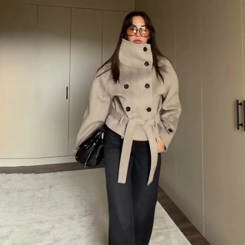 SOKYND Laura Belted Funnel Neck Coat CoatSOKYND-884631-BEI-S-67287BeigeS